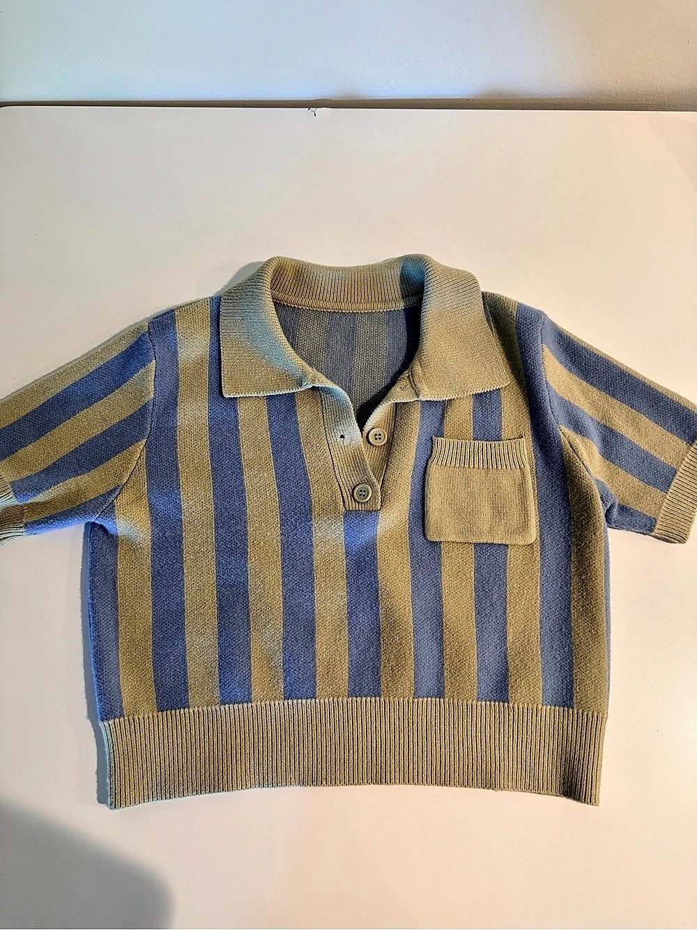 Women’s cider Striped Polo Top in Blue & Green Like New - Picture 3 of 7